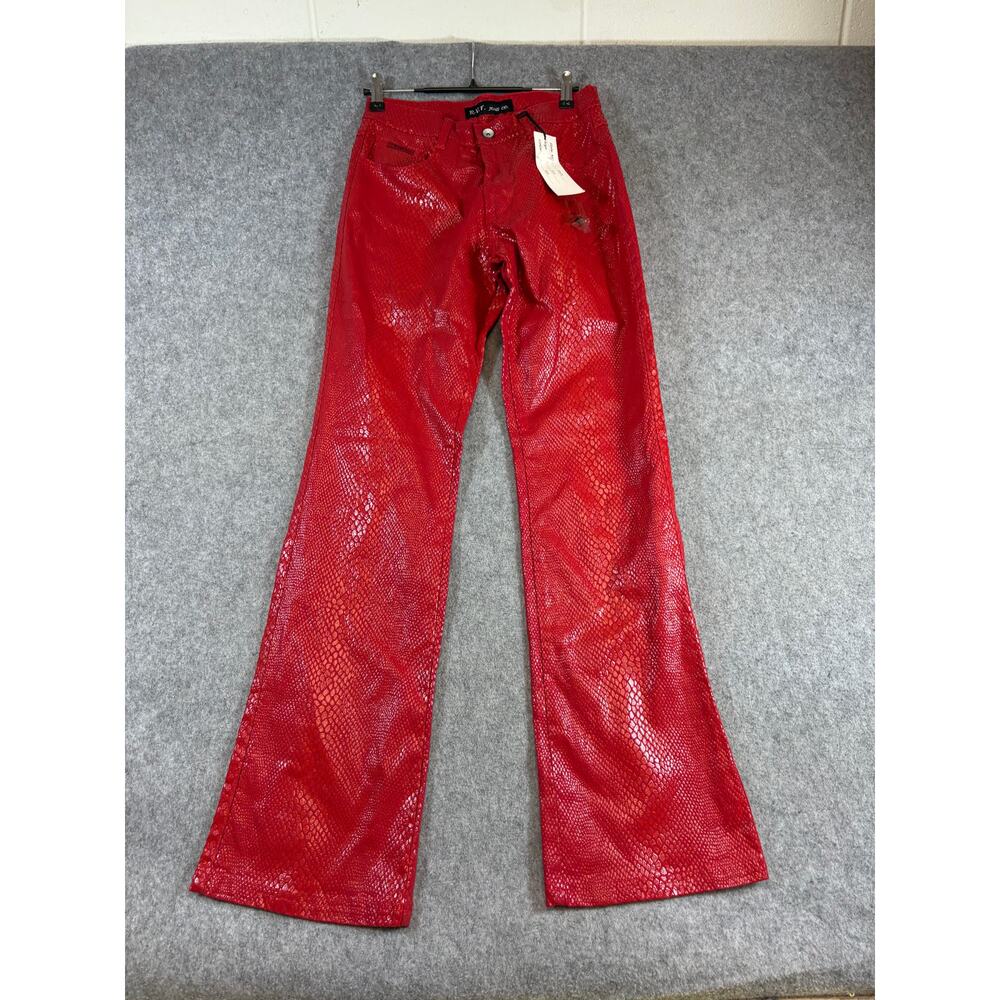 Y2K RVT Bootcut Pants Girls 9/10 Red Snakeskin Leather Bell Bottom Bratz NWT - Picture 6 of 9